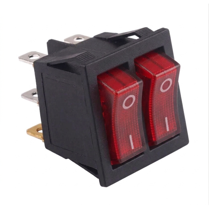 Interruptor Rocker Doble KCD8 Luz Piloto 16A/250V 6 Pines