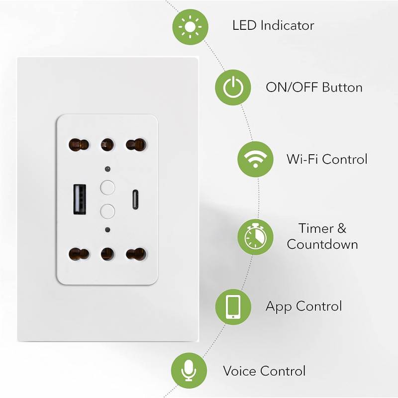 Enchufe de Pared Wifi Vhome 16A 2 Salidas + 2 Puertos USB y Tipo C ...