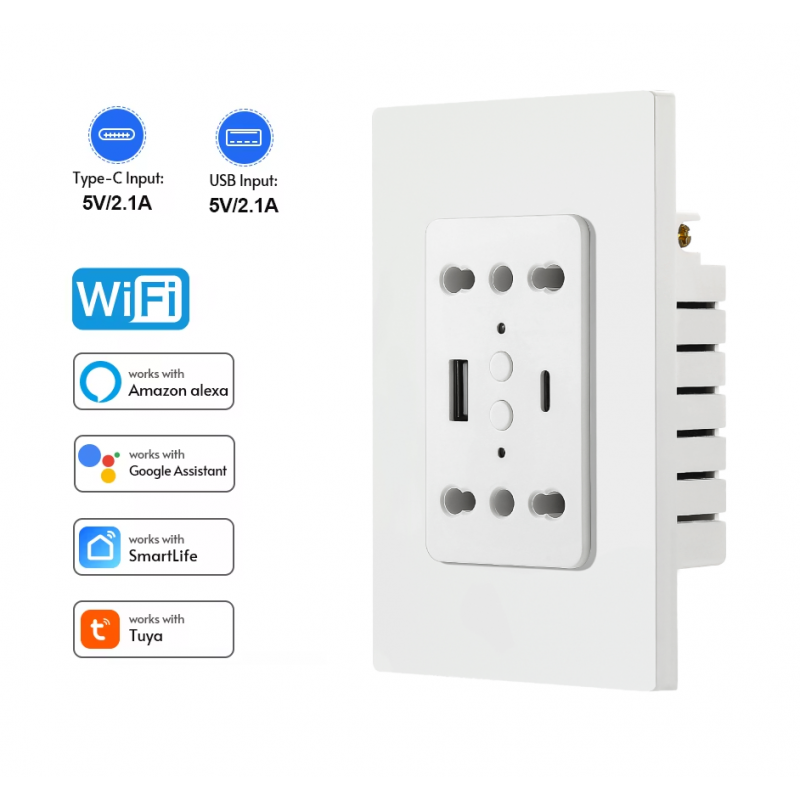 Enchufe de Pared Wifi Vhome 16A 2 Salidas + 2 Puertos USB y Tipo C ...