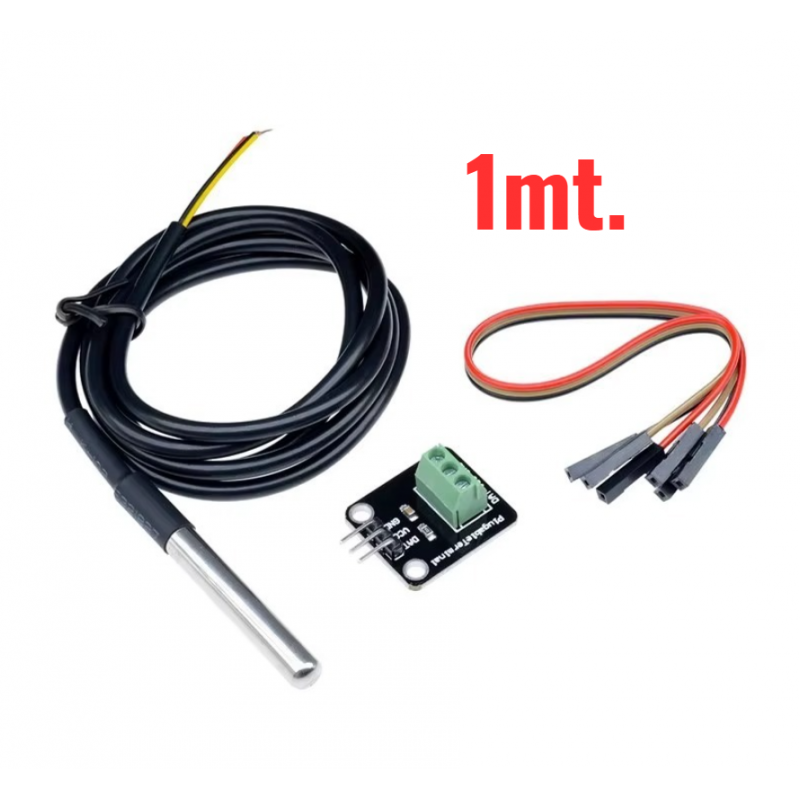 Kit Sonda de Temperatura 1/2/3 Mts. DS18B20 + Adaptador Transmisor ESP32 Arduino